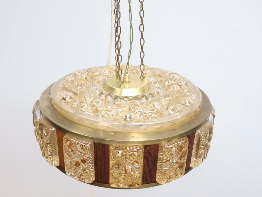 Deense Hanglamp | Vintage | Amberkleurig Glas | Wengé image 11