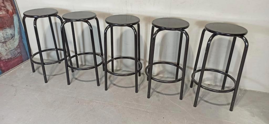 5 X Vintage Barkruk, Zwart, P/p/s image 9
