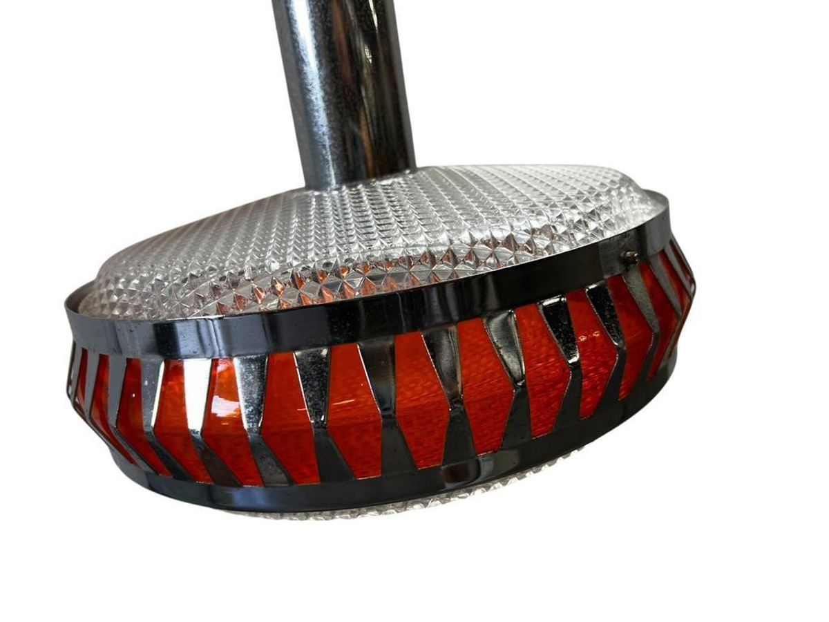 Vintage Chromen Ufo Luster / Hanglamp Met Oranje Accent image 4