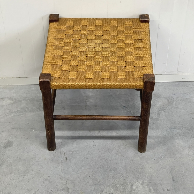 Scandi Krukje Touw Biezen Hout Kruk Vintage image 4