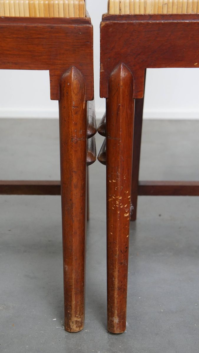 Leuke Set Van 2 Houten Art Deco Design Eetkamerstoelen Met Een Rieten Zitting En Rugleuning image 9