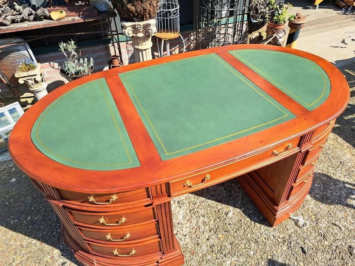 Klassieke Engelse Ovale Schrijftafel, Bureau, Partnerdesk, M image 5