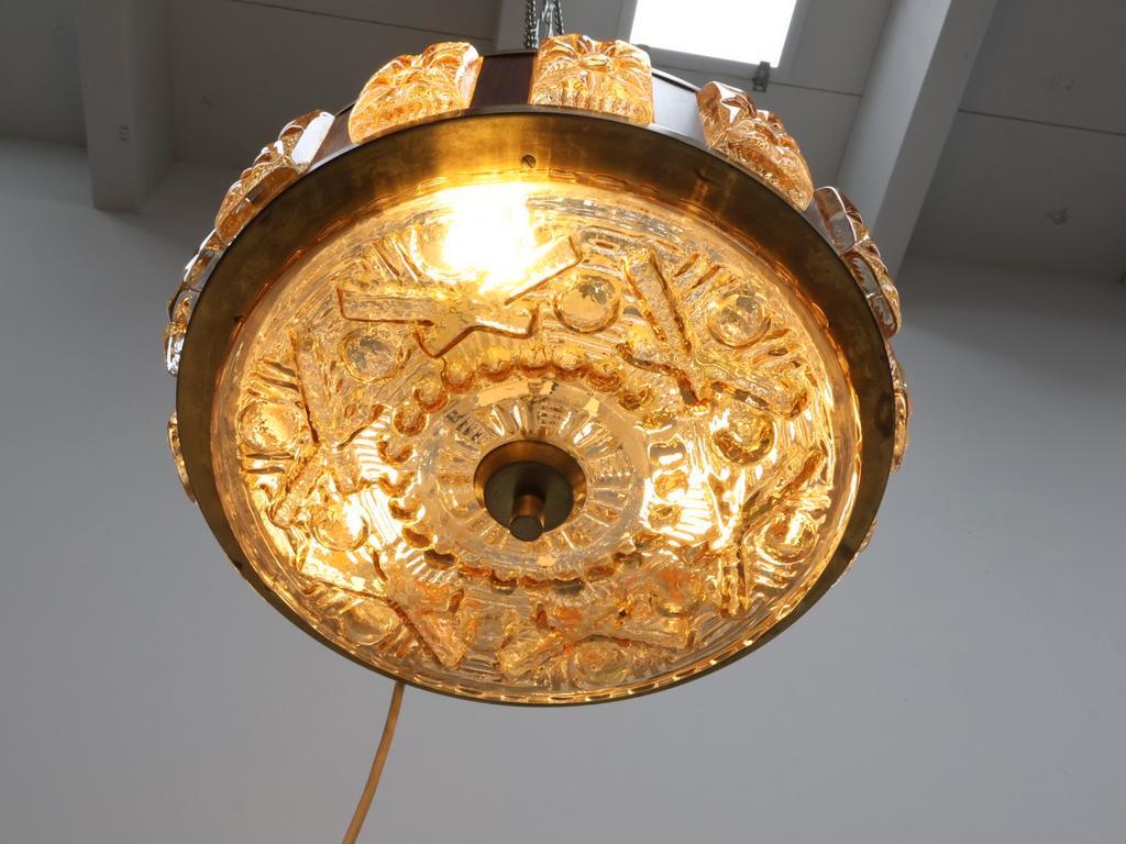 Deense Hanglamp | Vintage | Amberkleurig Glas | Wengé image 4