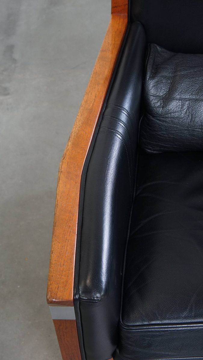 Mooie Zwarte Rundleren En Houten Art Deco Design Fauteuil Van Schuitema Uit De Decoforma Serie image 7