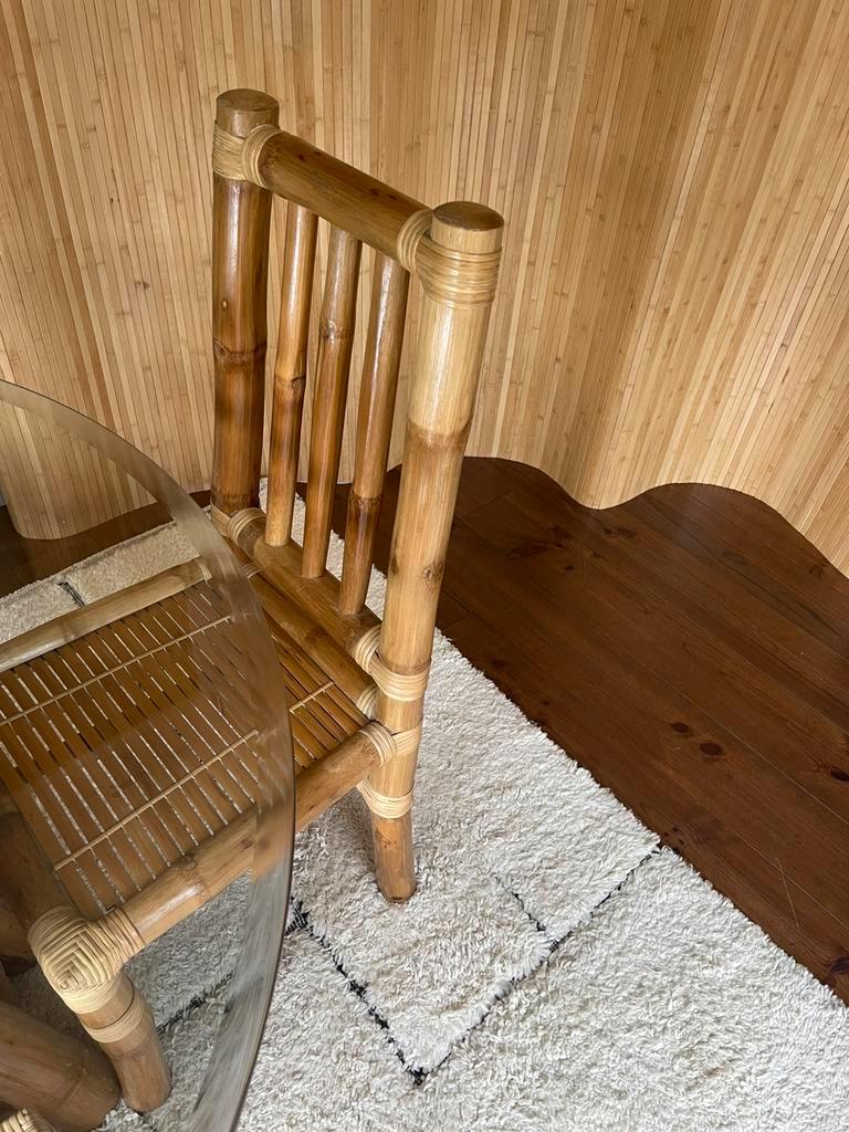 Vintage Boho Bamboe Eetkamerset - Eettafel Met Stoelen image 9