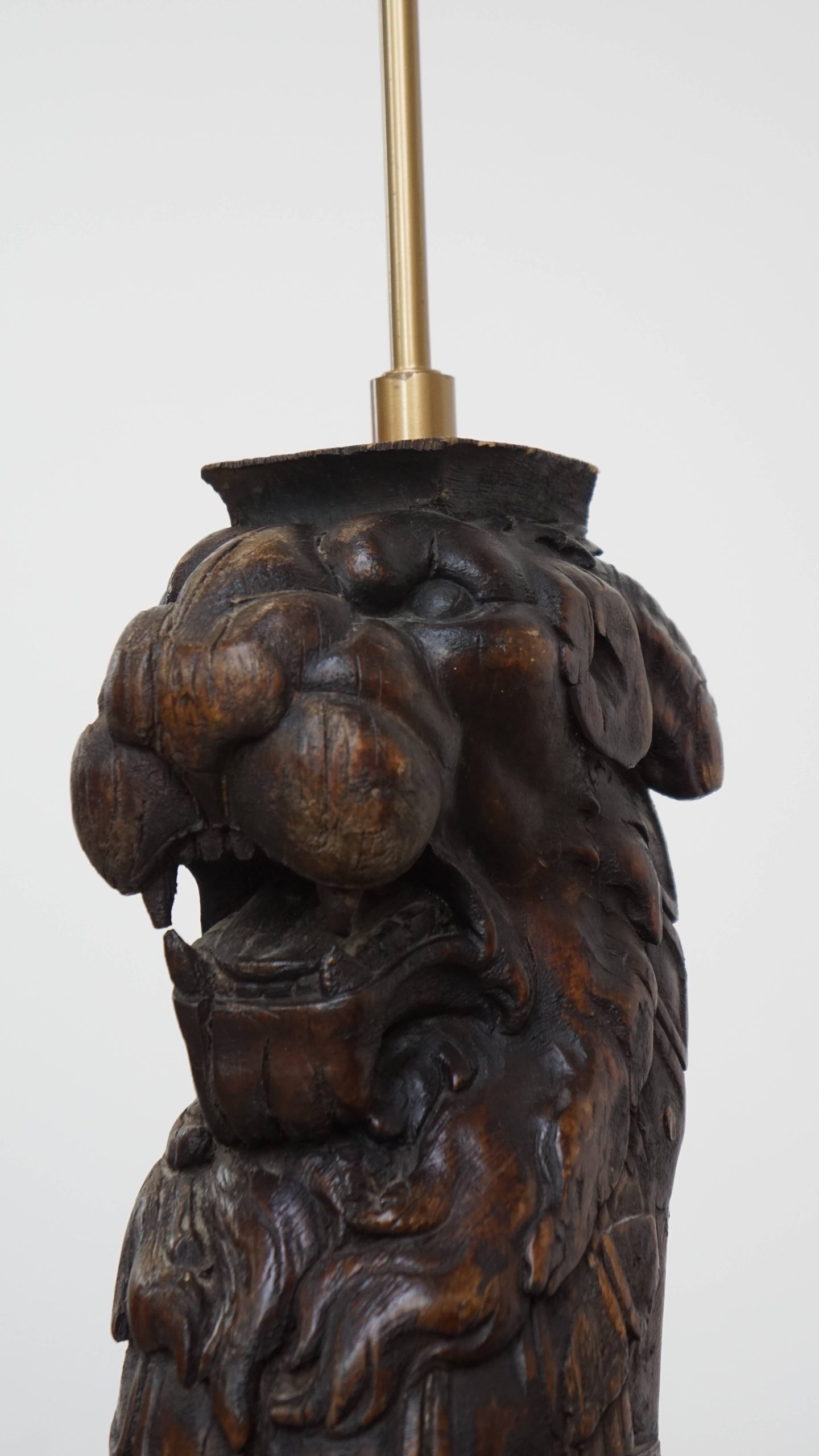 Prachtige Handgesneden Antieke Houten Staande Lamp Met Leeuwenkop image 5