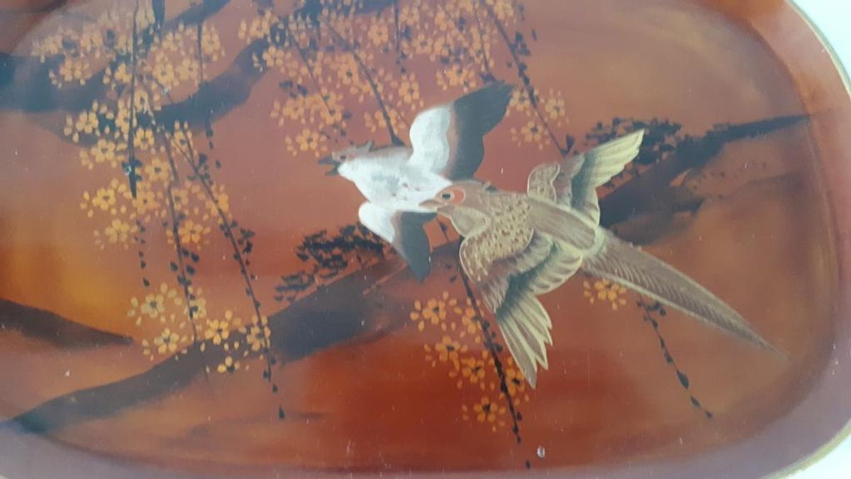 Antiek Oosters Dienblad Met Vogels image 4