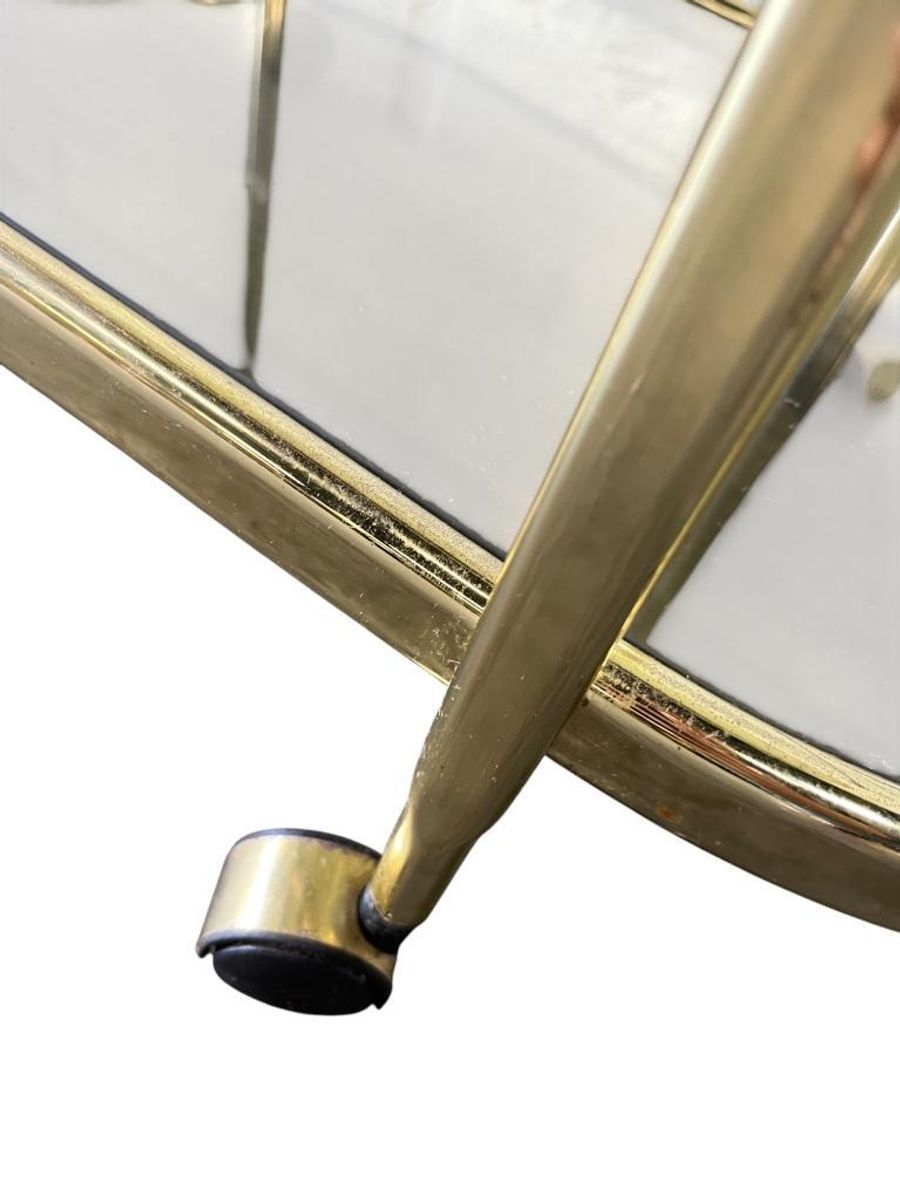 Vintage Gouden Barcart / Bijzettafeltje Met Fumé Glas image 10