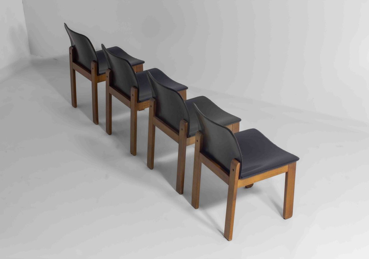 Mid-century Set Van 6 Lederen Eetkamerstoelen Door Arfa & Tobia Scarpa, 1970 image 7