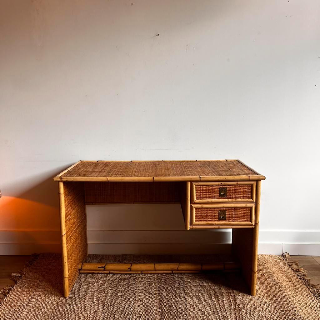 Rotan Bamboe Bureau Italiaans Design Vintage image 2