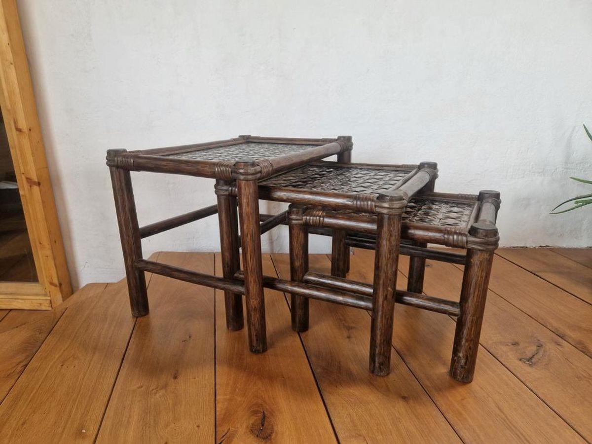 Vintage Manou Bamboe Nest Tafeltjes Mimi Set Jaren 70. image 9