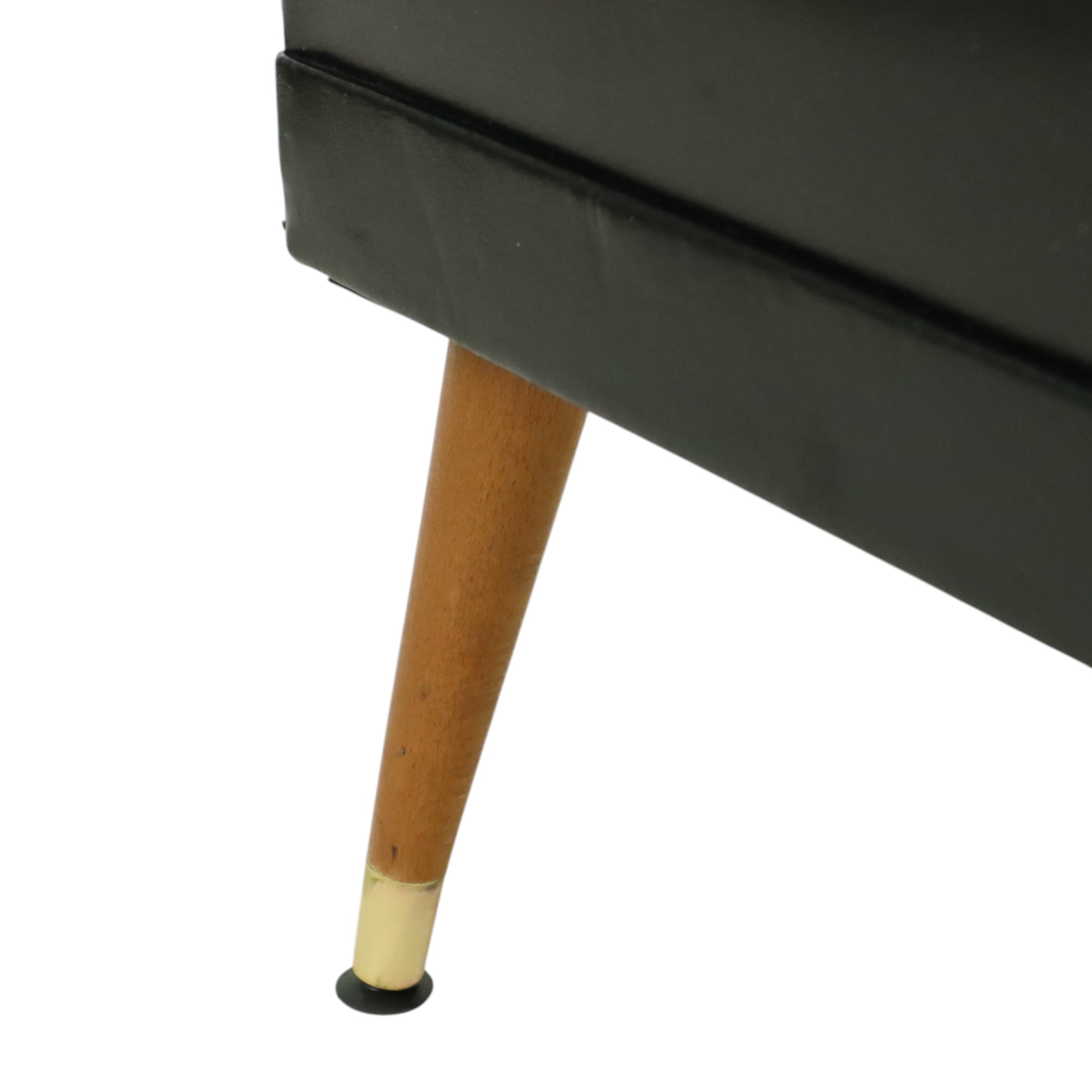 Vintage Zwarte Poef Conische Pootjes Chesterfield Stijl Skai image 7