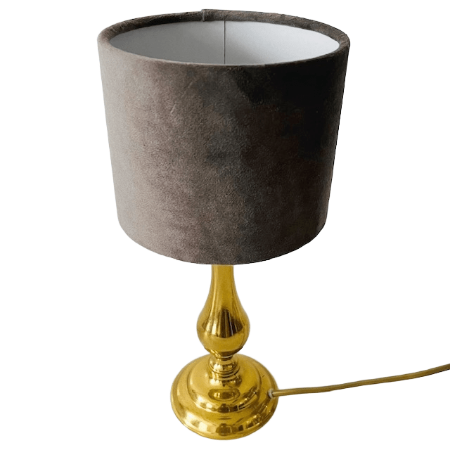 Hollywood Regency Vintage Tafellamp Messing Goud Grijs Velours image 4