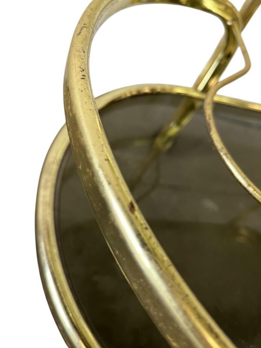 Vintage Gouden Barcart / Bijzettafeltje Met Fumé Glas image 8