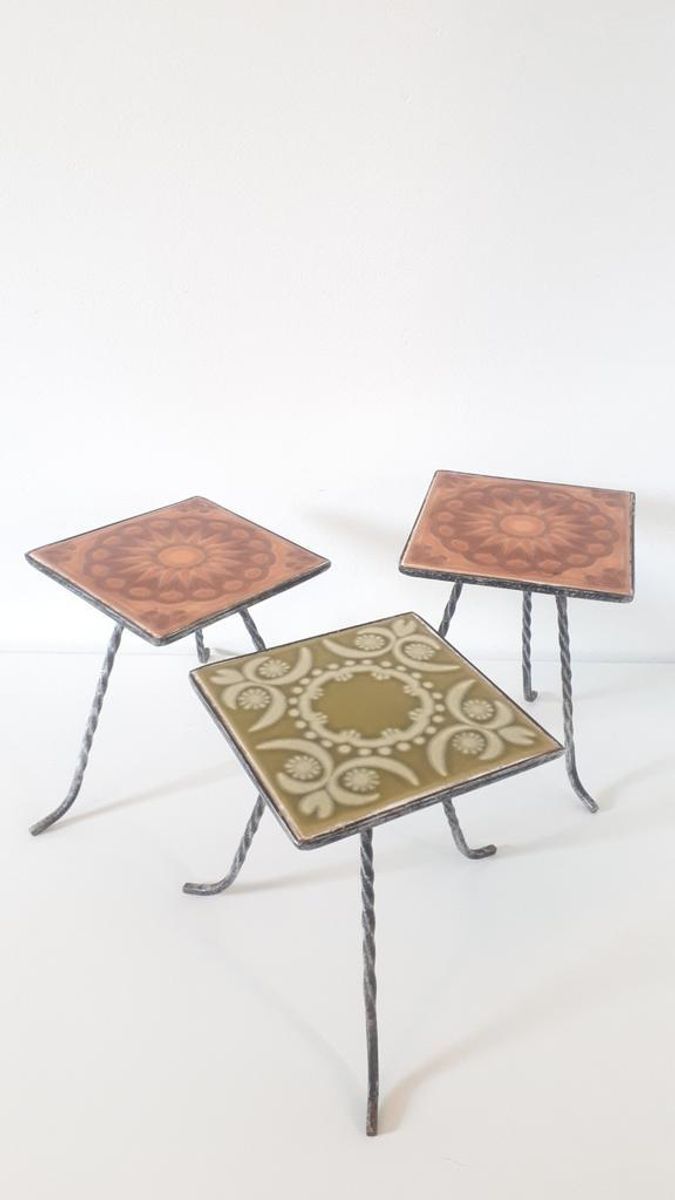 3 Vintage Plantentafels Tegel Tafeltje Jaren 70 image 2
