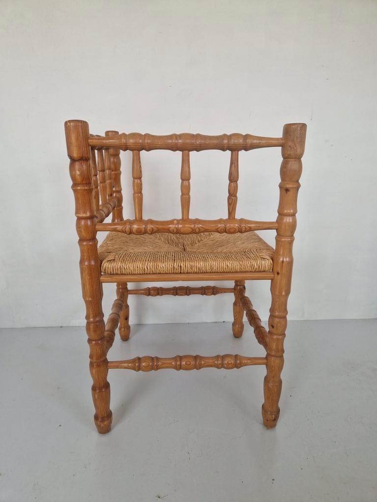 Mid Century Grenen Hoekstoel Met Biezen Zitting image 5