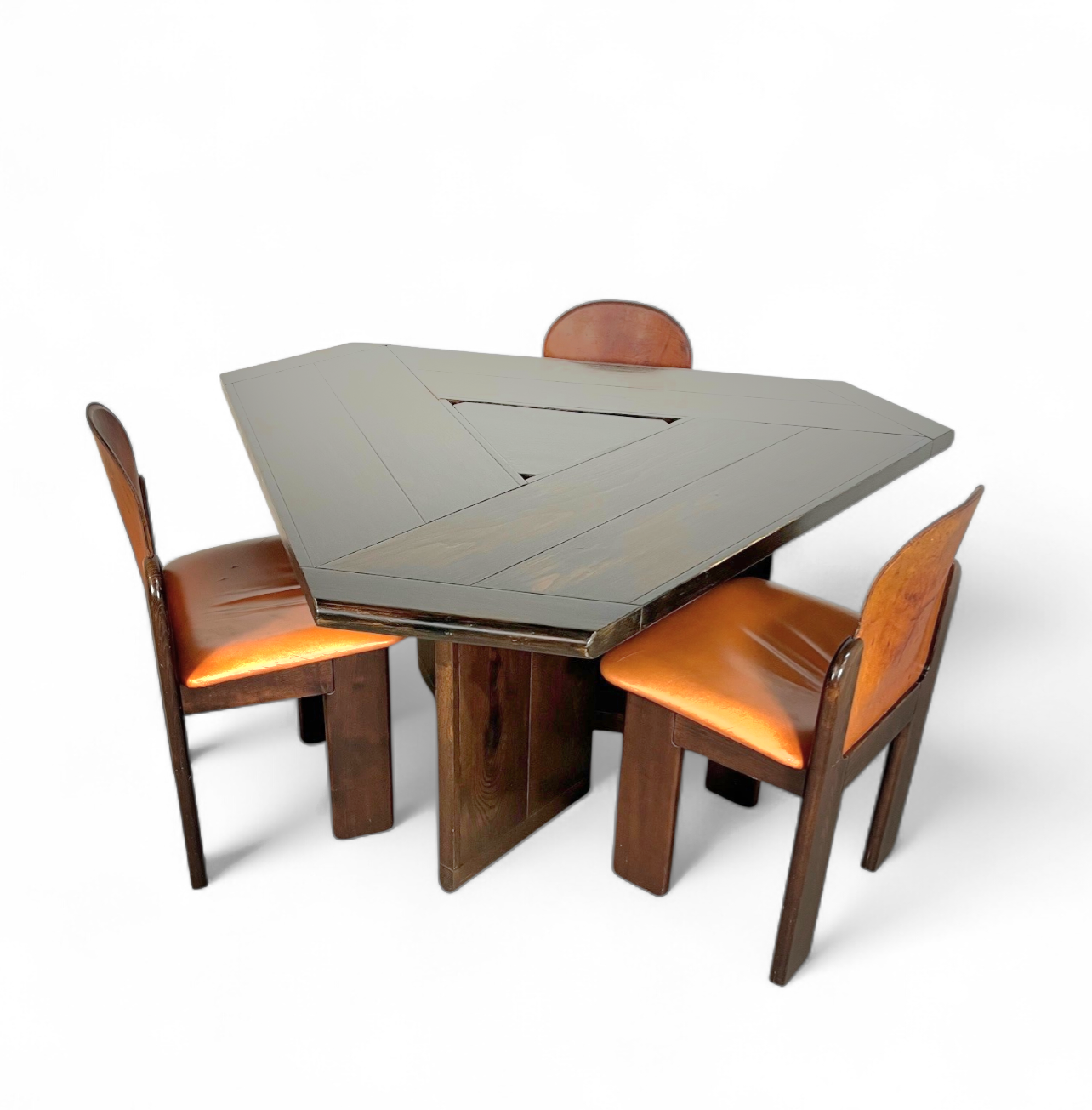 Mid-Century Eettafel Leather Brown bij Reliving