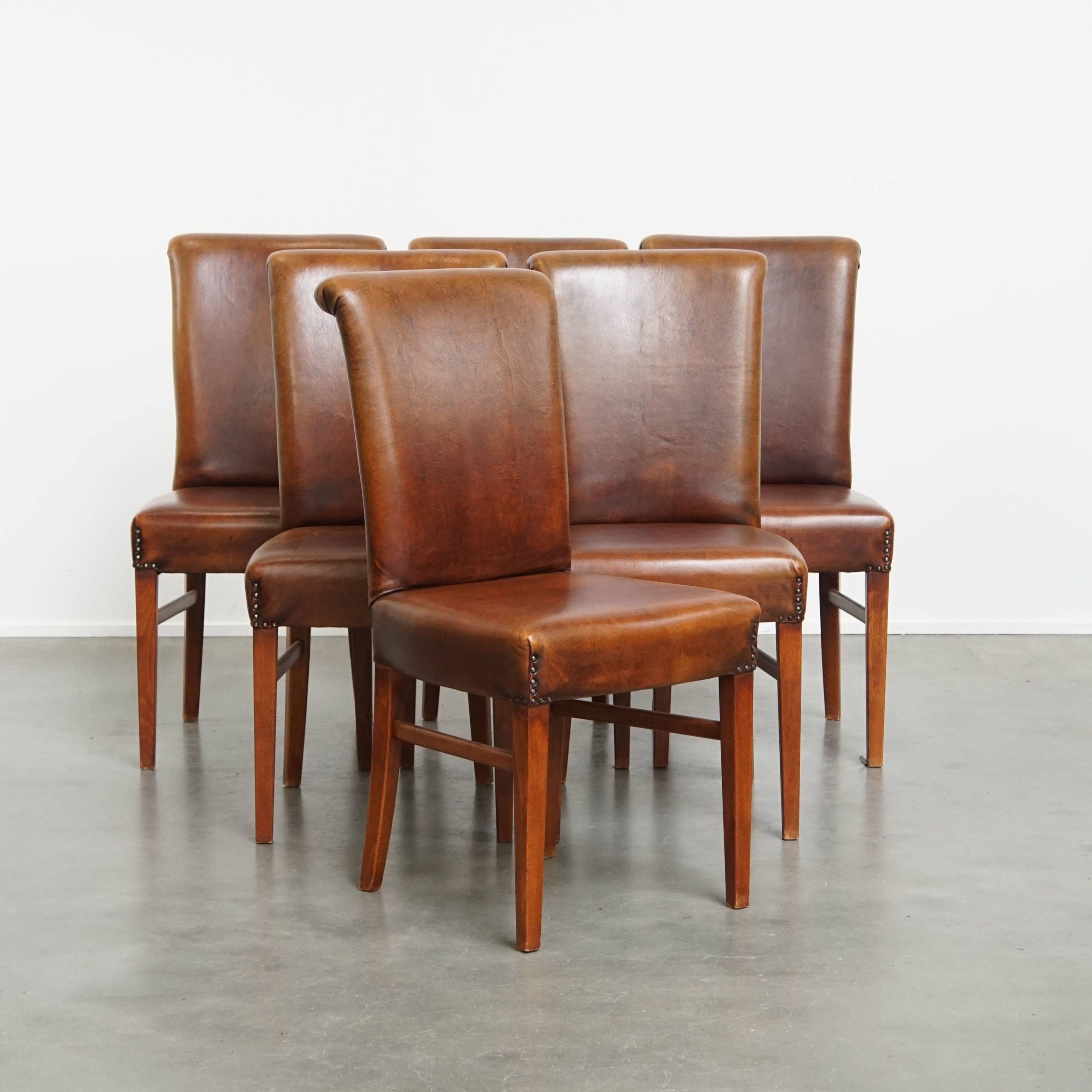 Set Van 6 Comfortabele, Statige Eetkamerstoelen Van Schapenleer image 2
