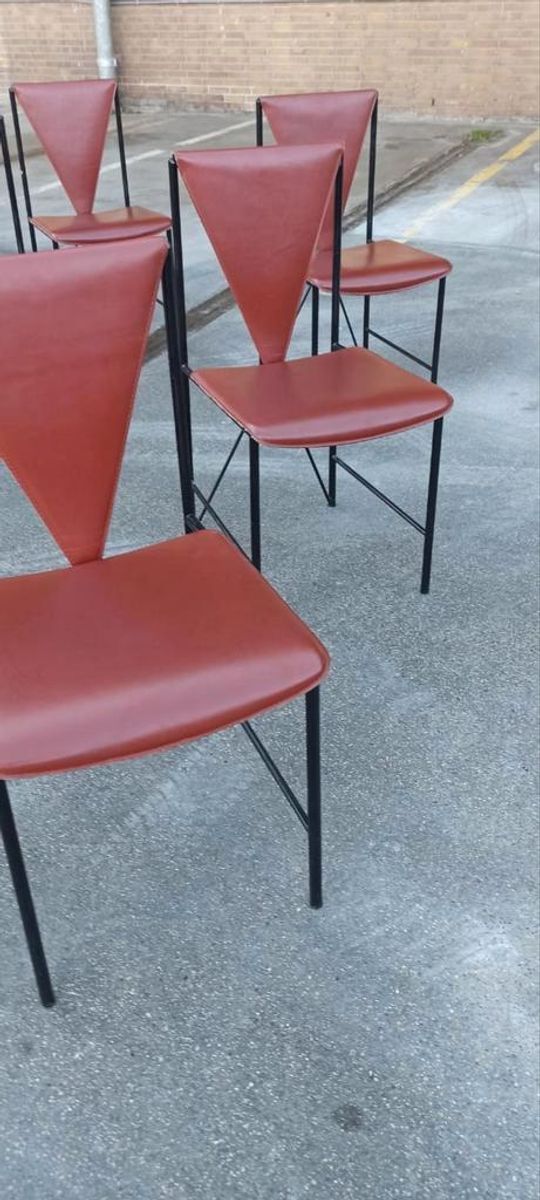 Set Van 8 Vintage Postmodern Leren Eetkamerstoelen image 2