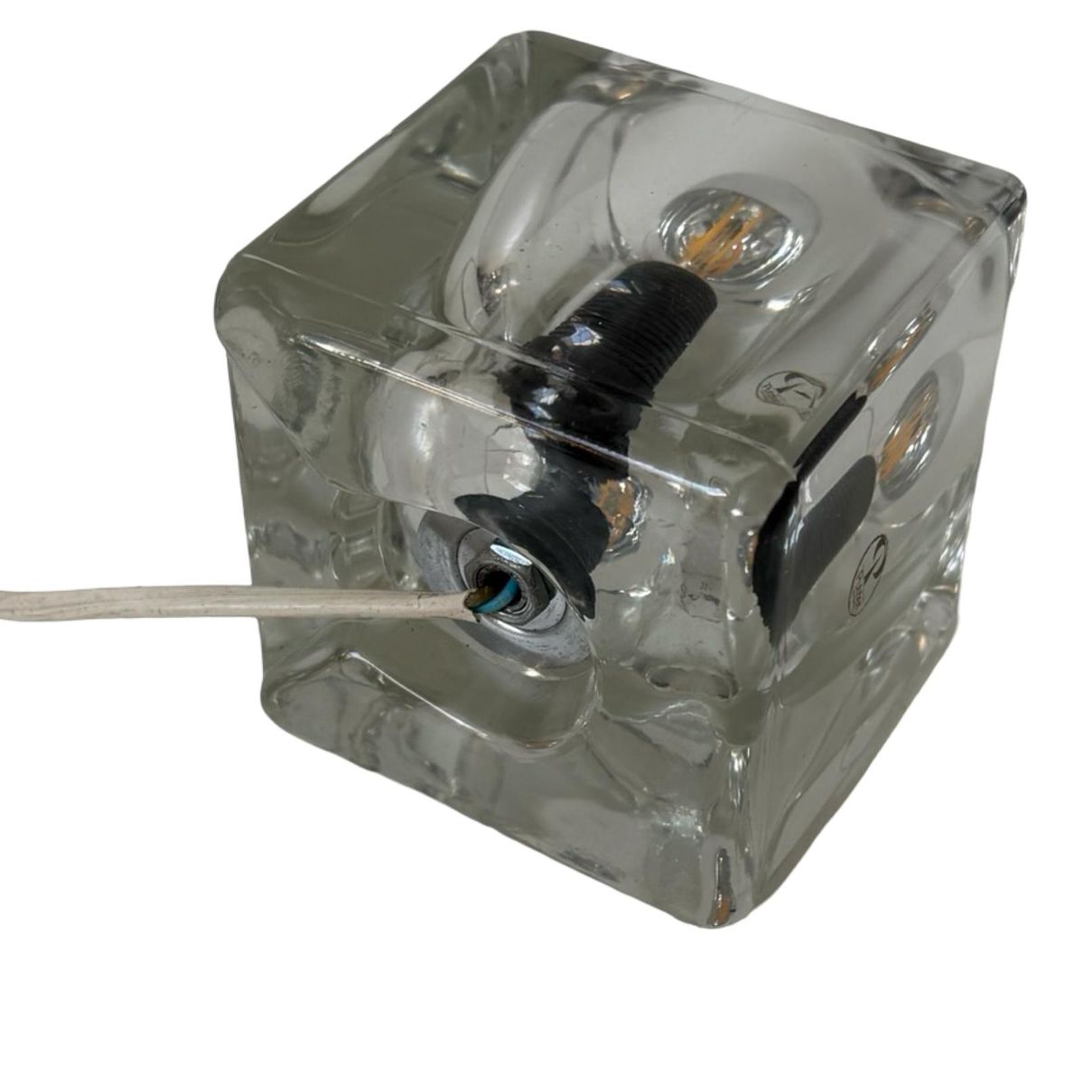 Peill & Putzler - Desk Lamp In Shape Of A Glass Cube - Space Age / (marked, Original Sticker) image 2