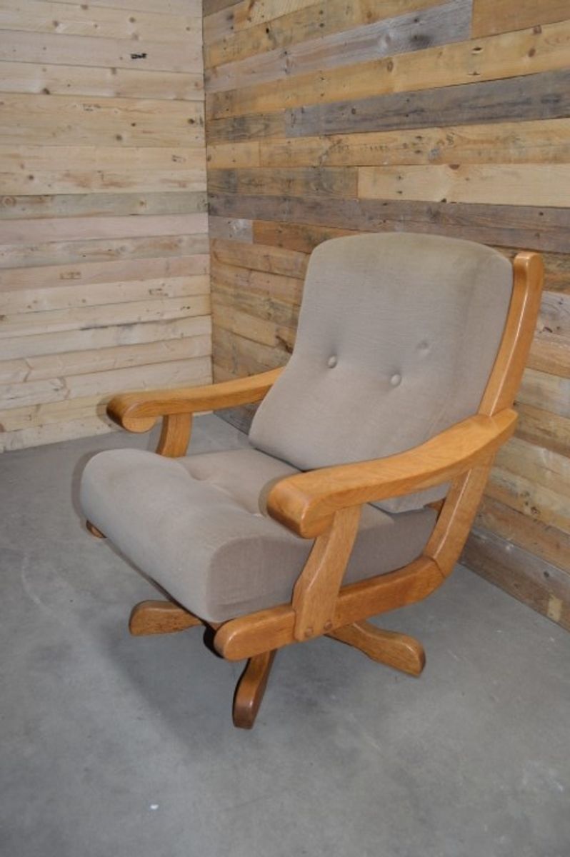 Eiken Draaistoel Met Stoffen Bekleding image 4