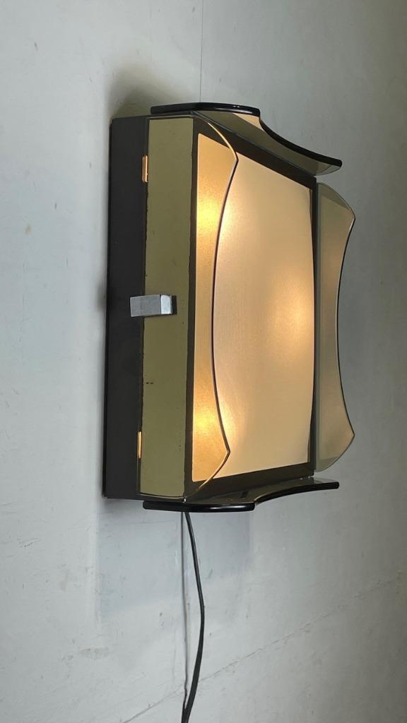Vintage Italiaans Gerookt Glas Plafondlamp / Wandlamp image 3