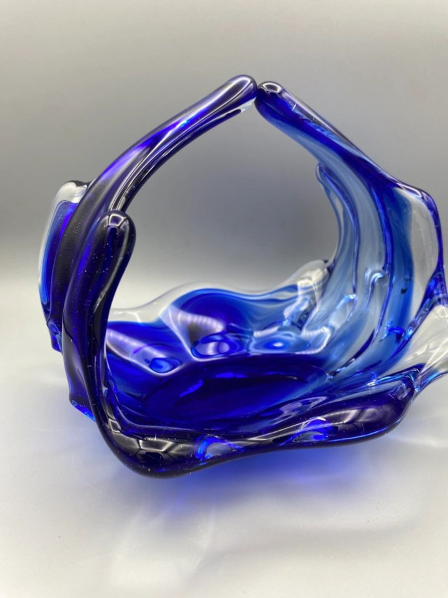 Vintage Glazen Schaal Mand 50's Blauw Lux Glass Faconne Main Austria image 8