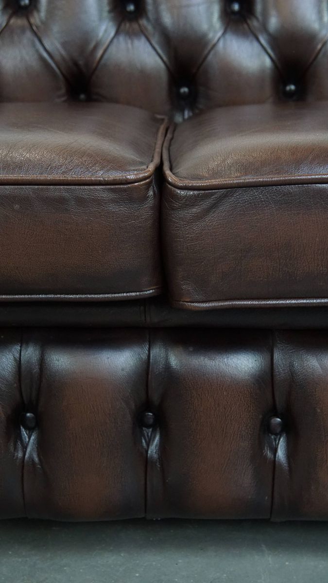 Luxe En Charmante 3-zits Rundleren Chesterfield Bank In Engelse Stijl image 10