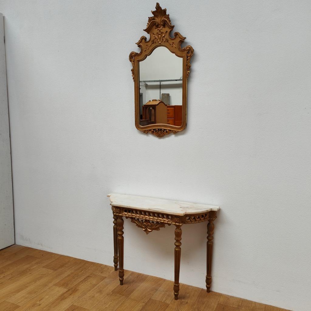 Vintage, Antieke Wandconsole Sidetable, Wandtafel Met Marmer Blad En Spiegel image 3