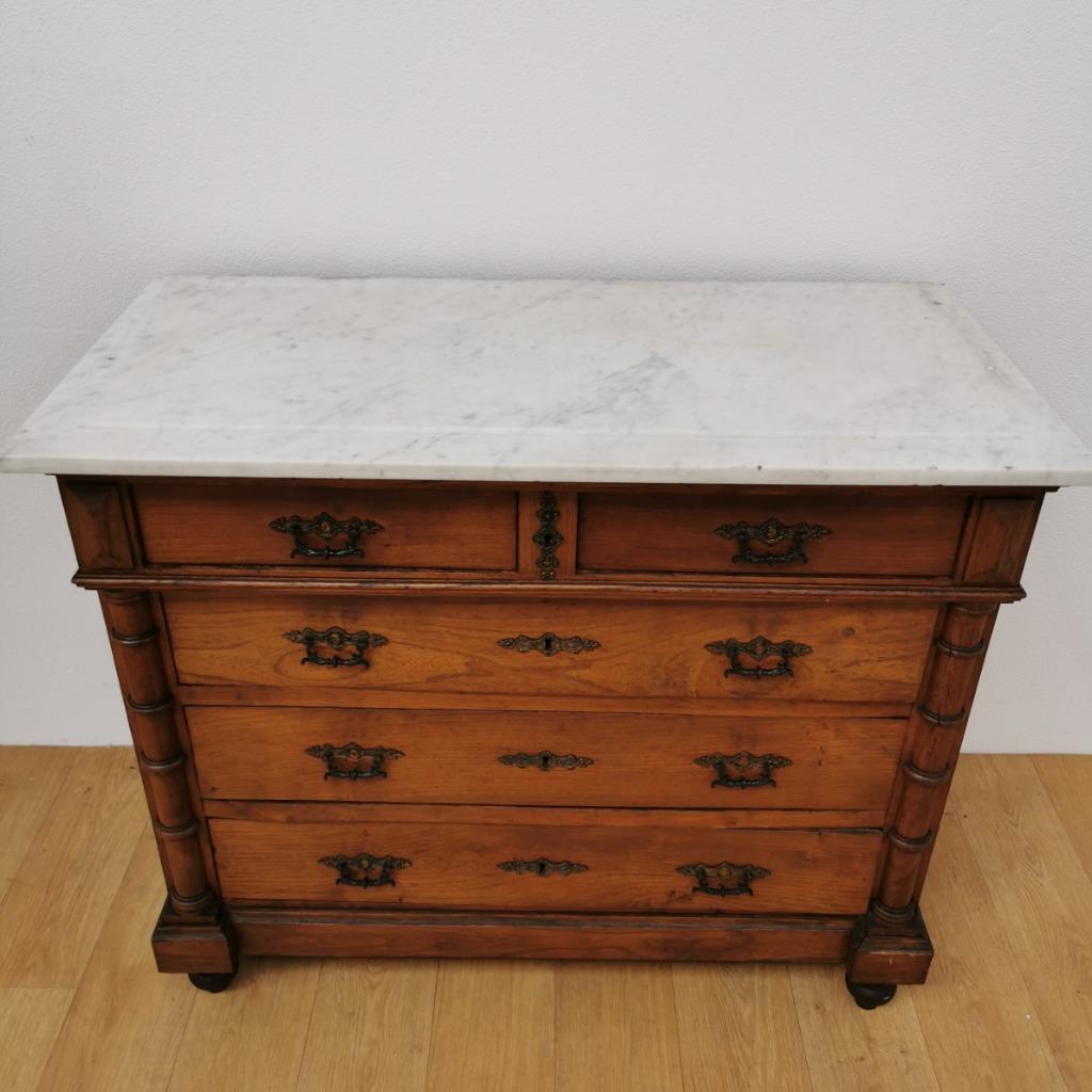 Vintage Antiek Frans Dressoir Commode Ladekast Badkamermeubel Met Marmer Blad 902 image 5