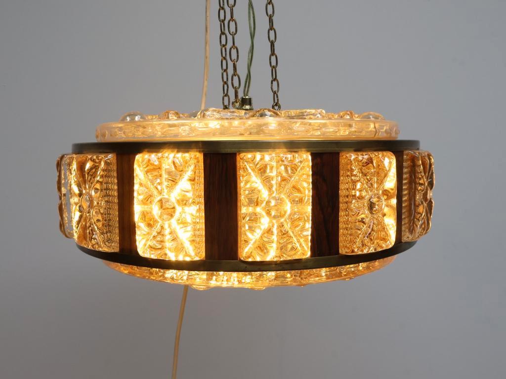 Deense Hanglamp | Vintage | Amberkleurig Glas | Wengé image 2