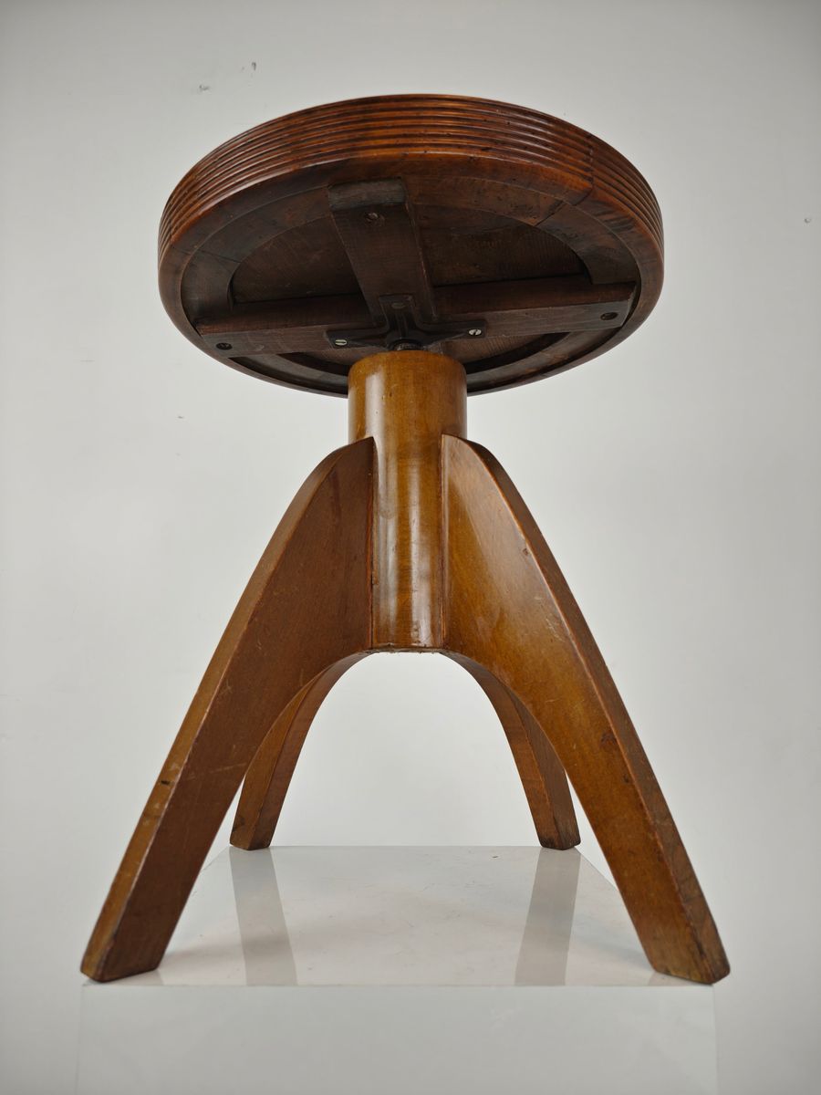 Art Deco Verstelbare Pianokruk Met Leren Zitting – Ca. 1920 image 2