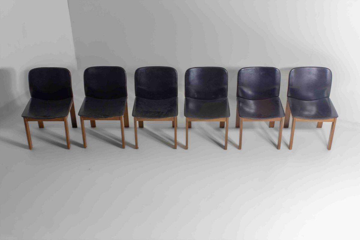 Mid-century Set Van 6 Lederen Eetkamerstoelen Door Arfa & Tobia Scarpa, 1970 image 15