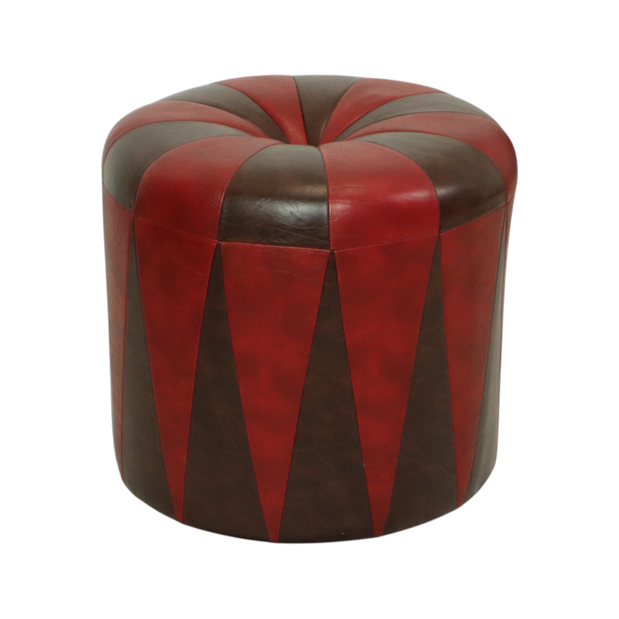 Ronde Vintage Poef Bruin Rood Tweekleurig Skai Sixties image 9