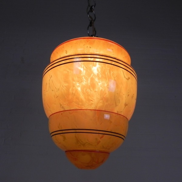 Art Deco Hanglamp Met Gemarmerde Glazen Kap image 11