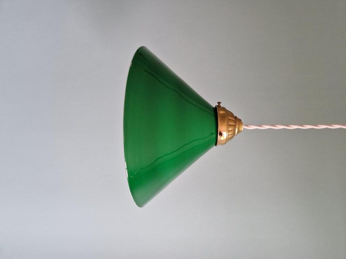 Art Deco Hanglamp In Kegelgroen Opaline, 1920-30 image 2