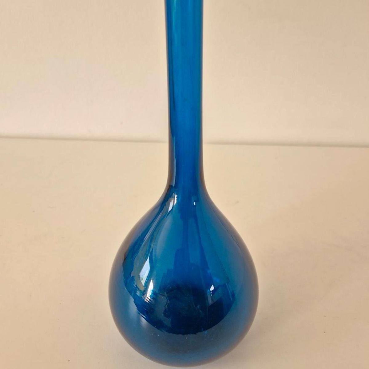 Vintage Petrol Blauwe Glazen Vaas Fles Vaasje Jaren 60 image 7
