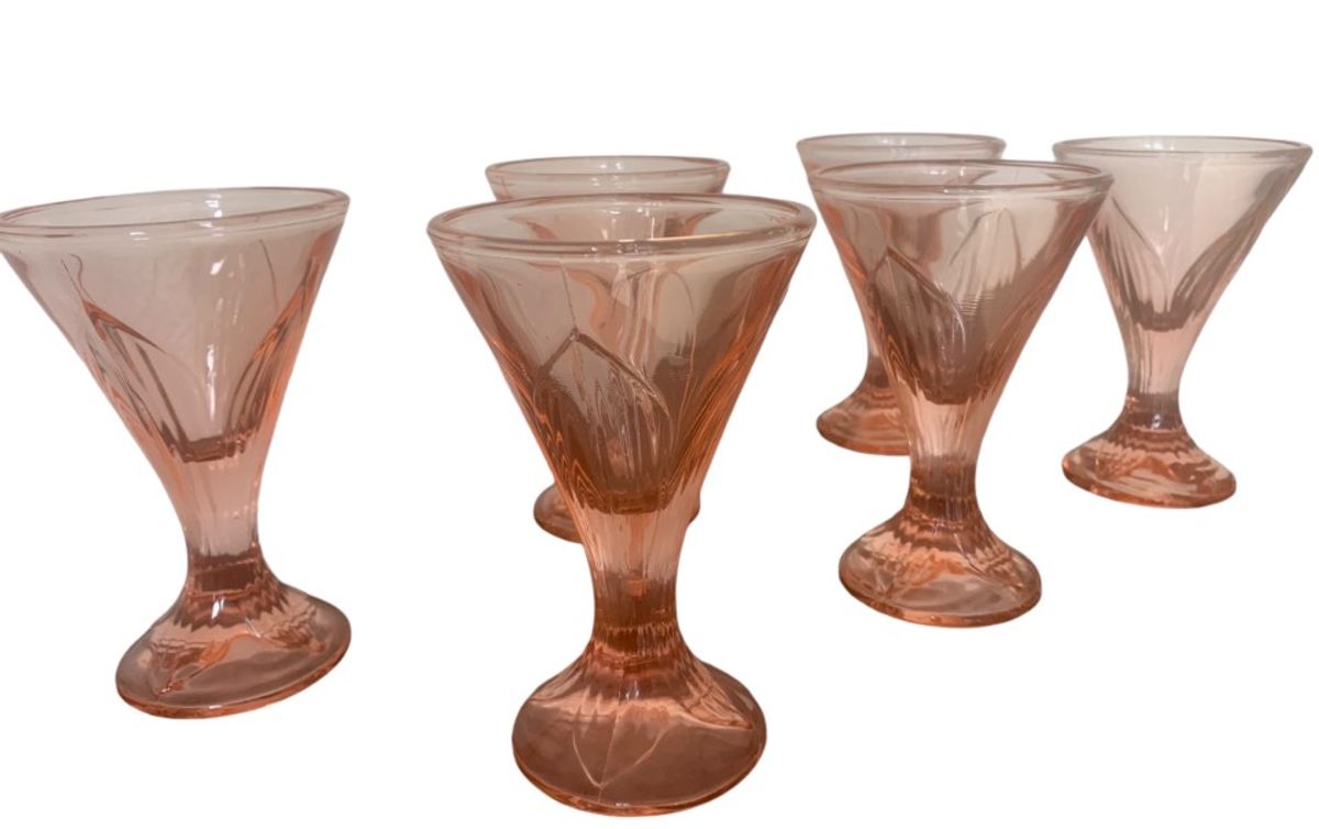 Vintage Franse Set Van 6 Roze Glazen Coupes Of Schalen In Art Deco Stijl! image 2