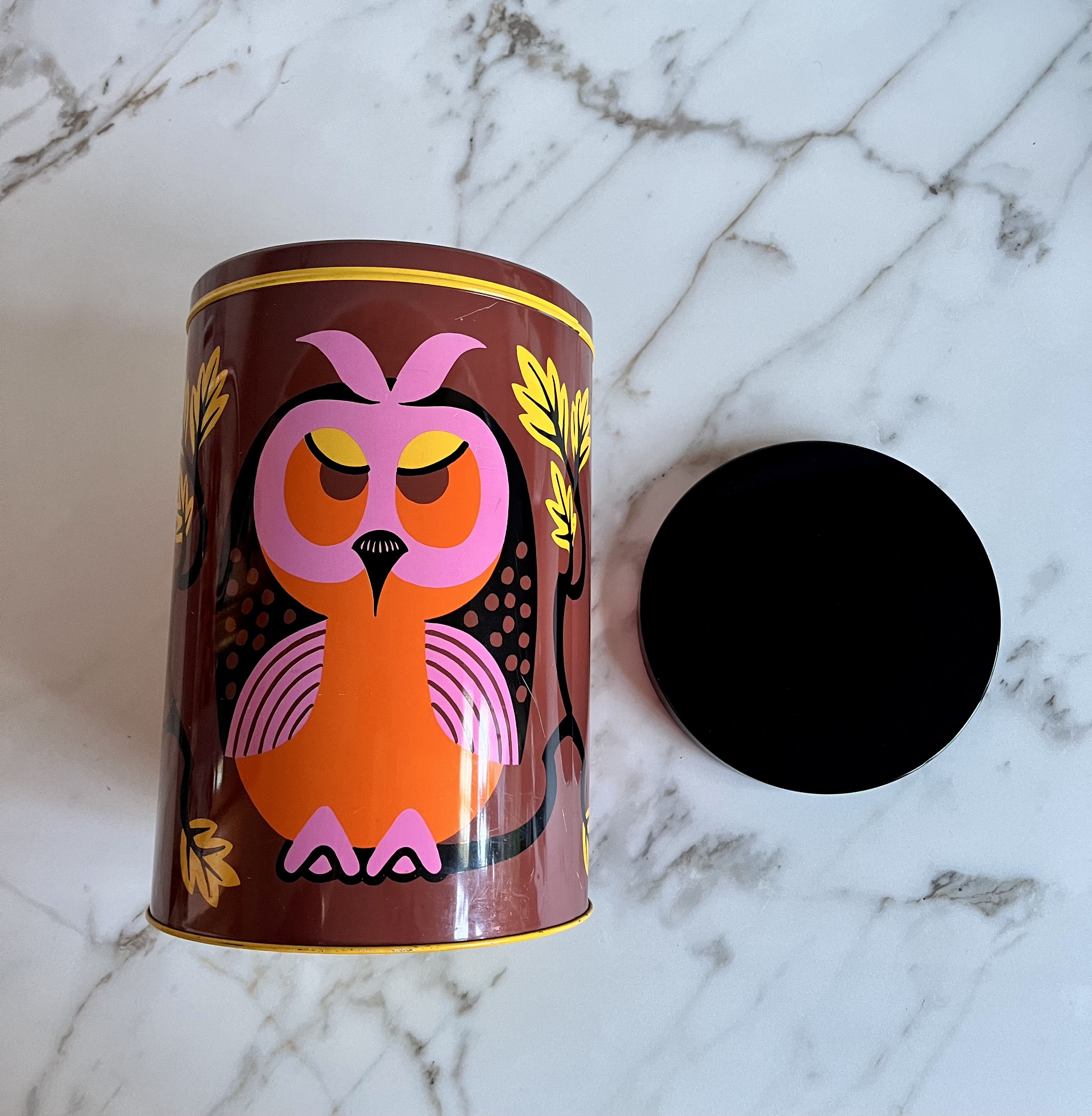 Groot Vintage Bewaar Blik Met Uilenmotief image 8