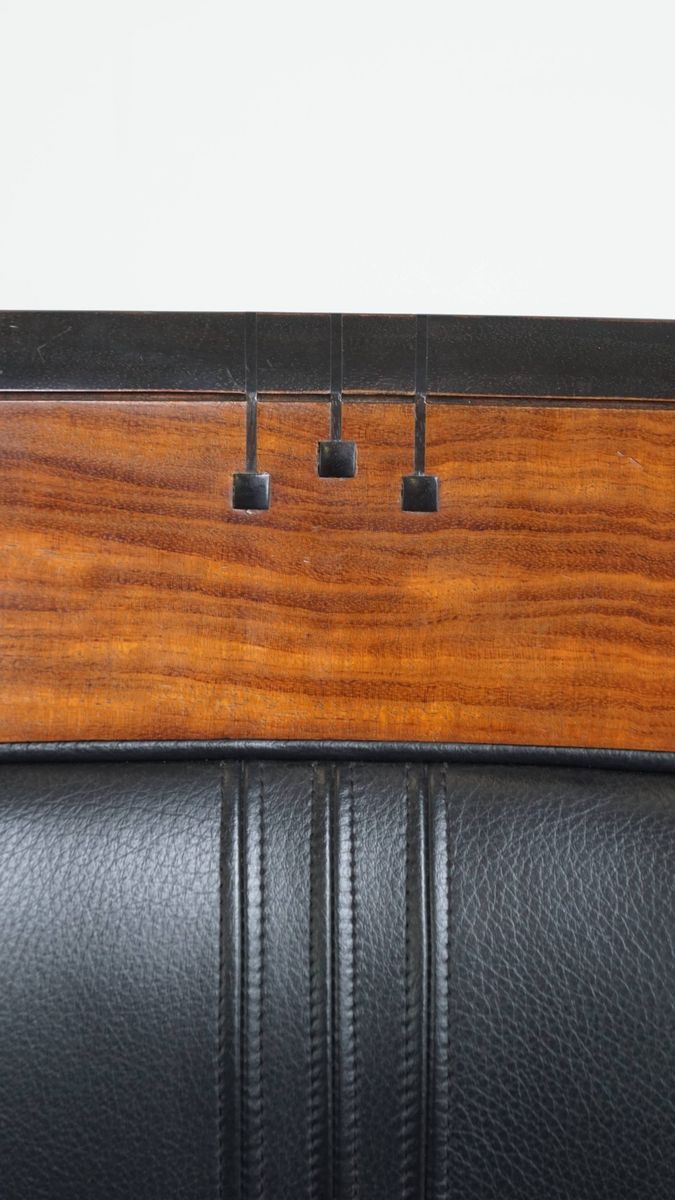 Mooie Zwarte Rundleren En Houten Art Deco Design Fauteuil Van Schuitema Uit De Decoforma Serie image 14