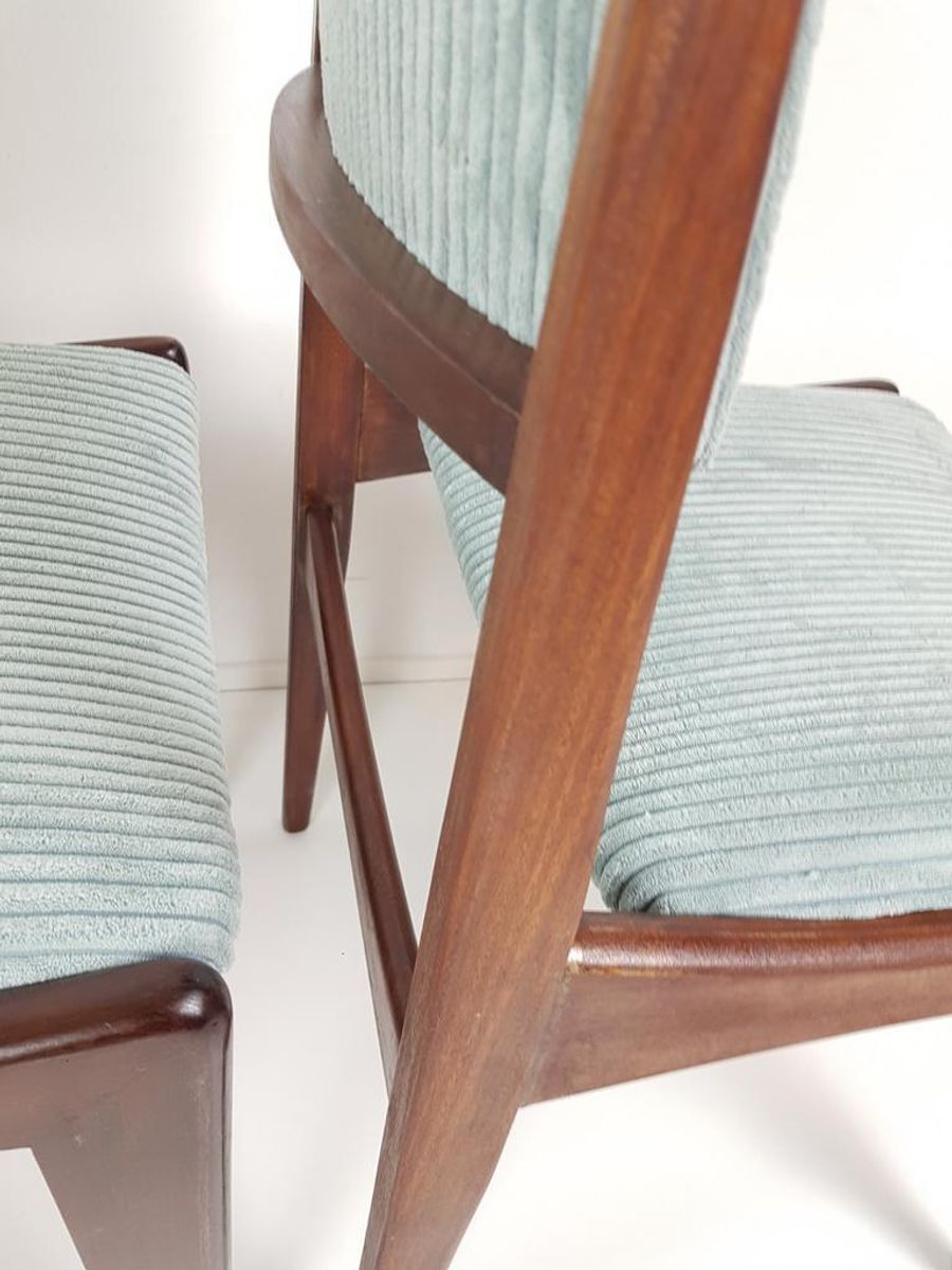 4 Vintage Stoelen Licht Blauwe Rib Nieuwe Stof image 10