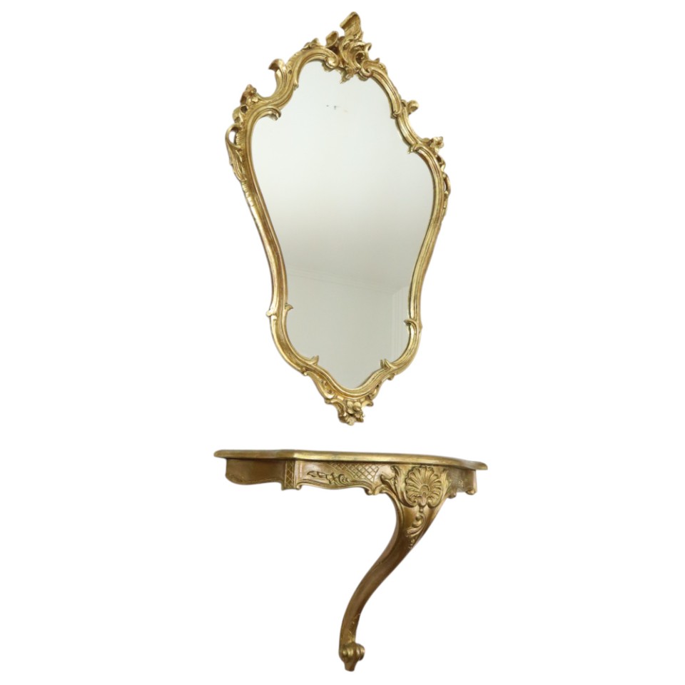 Vergulde Rococo Stijl Spiegel Met Console Acanthus Frankrijk image 17