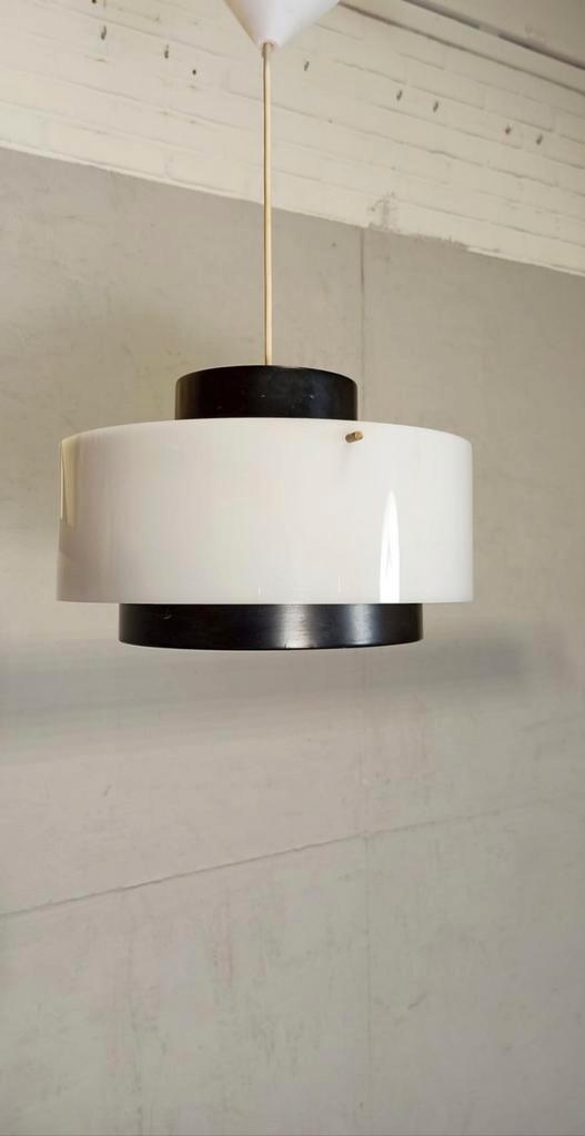 Vintage Mid Century Modern Hanglamp, Wit En Zwart image 3