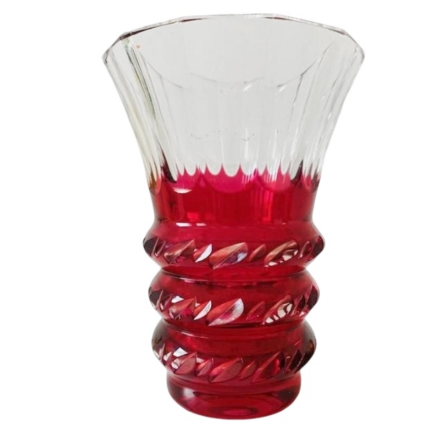 Kristallen Vaas Val Saint Lambert Rood Transparant 1950’s image 2