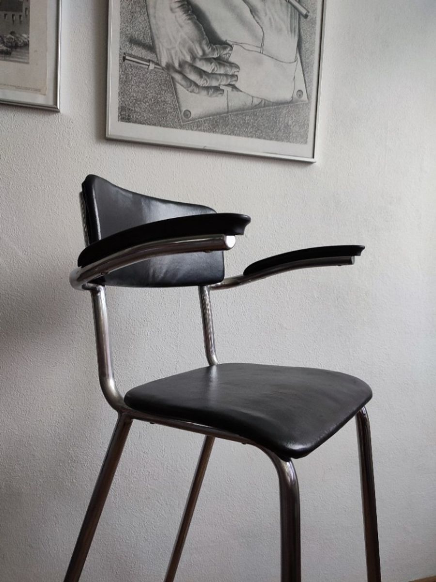Vintage Kinder Kappersstoel 1950 Gispen Stijl Chroom & Zwart Barber Chair Children image 9