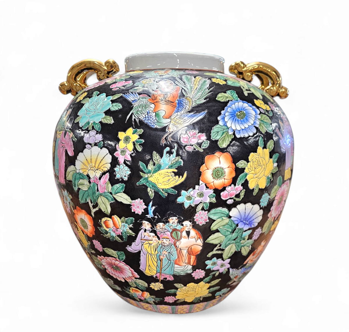 Large Famille Noir Chinese / Porcelain Ginger Jar / Hand Painted / Mille Fleur image 10