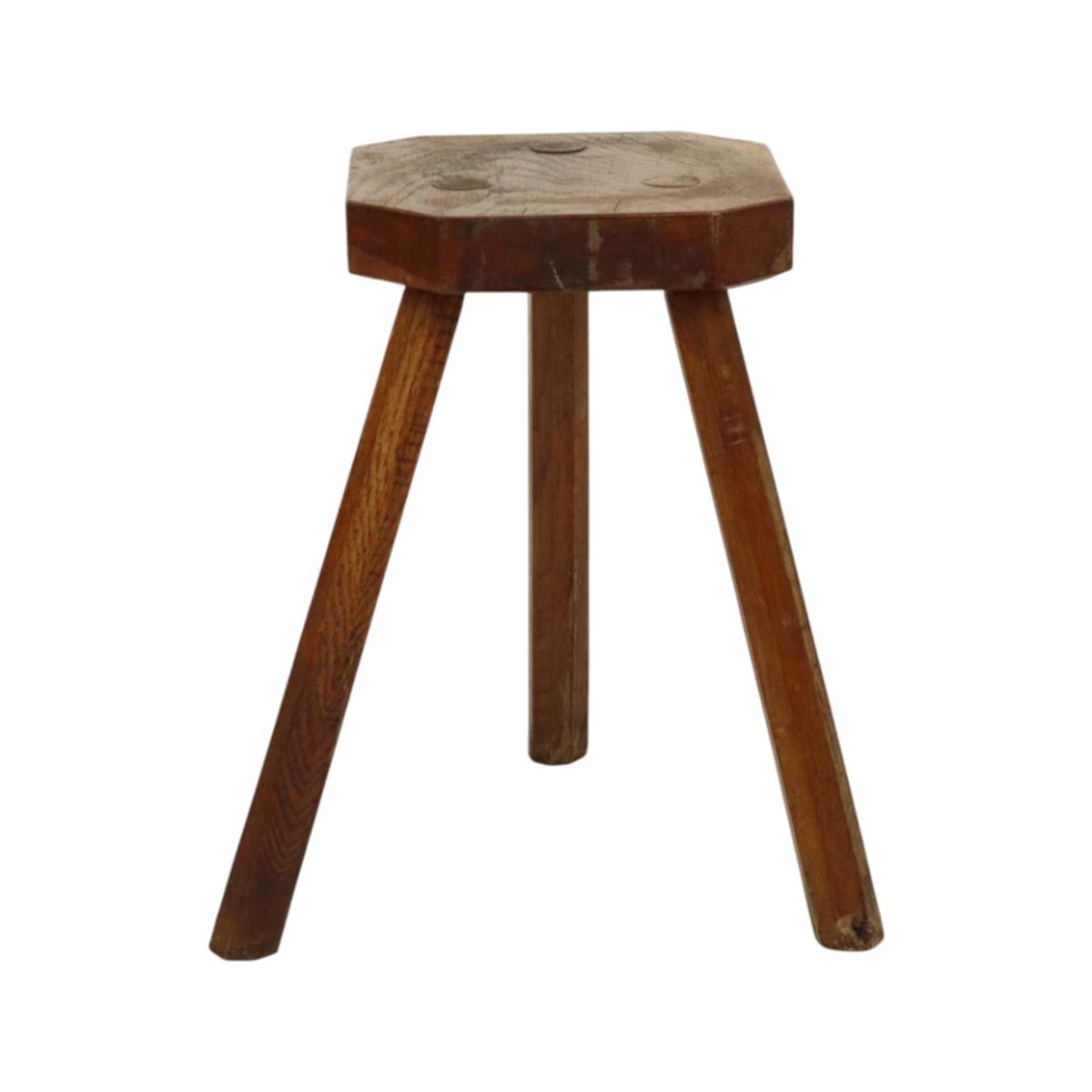 Antieke Houten Driepoot Kruk Melkkruk Eik Begin 20ste Eeuw Brutalisme image 9