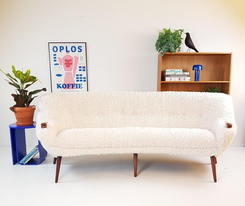 Vintage Bank Teak Hout Teddy Stof Nieuw | Uniek Organisch image 3