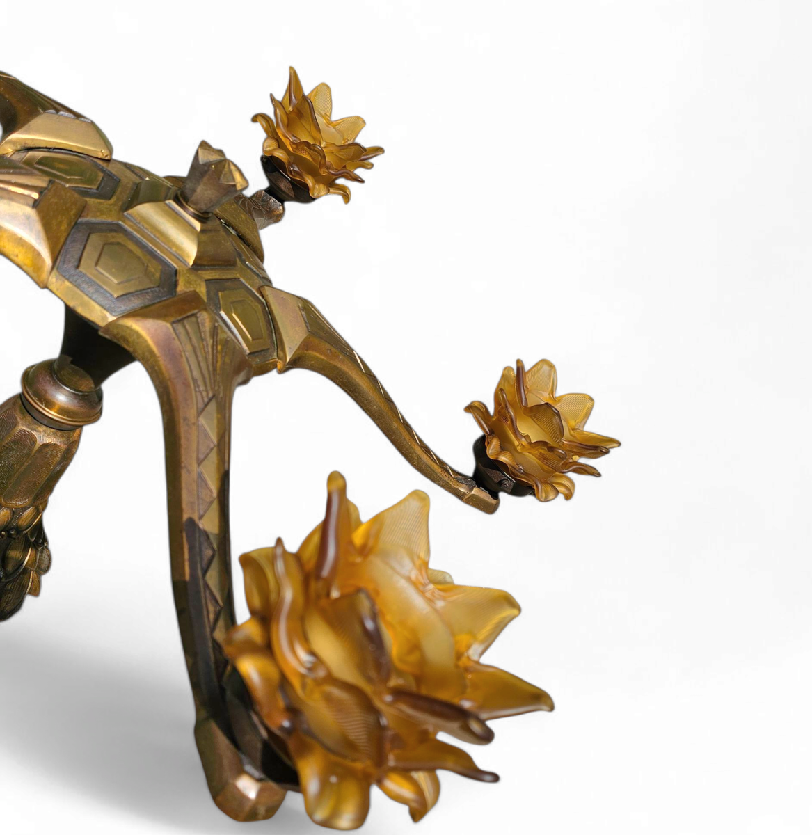 5 Arms Art Deco / Art Nouveau / Brass Hanging Lamp / Hand Blown Floral Shades image 8