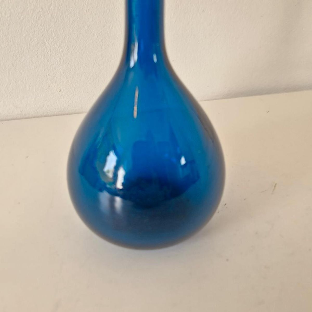 Vintage Petrol Blauwe Glazen Vaas Fles Vaasje Jaren 60 image 9